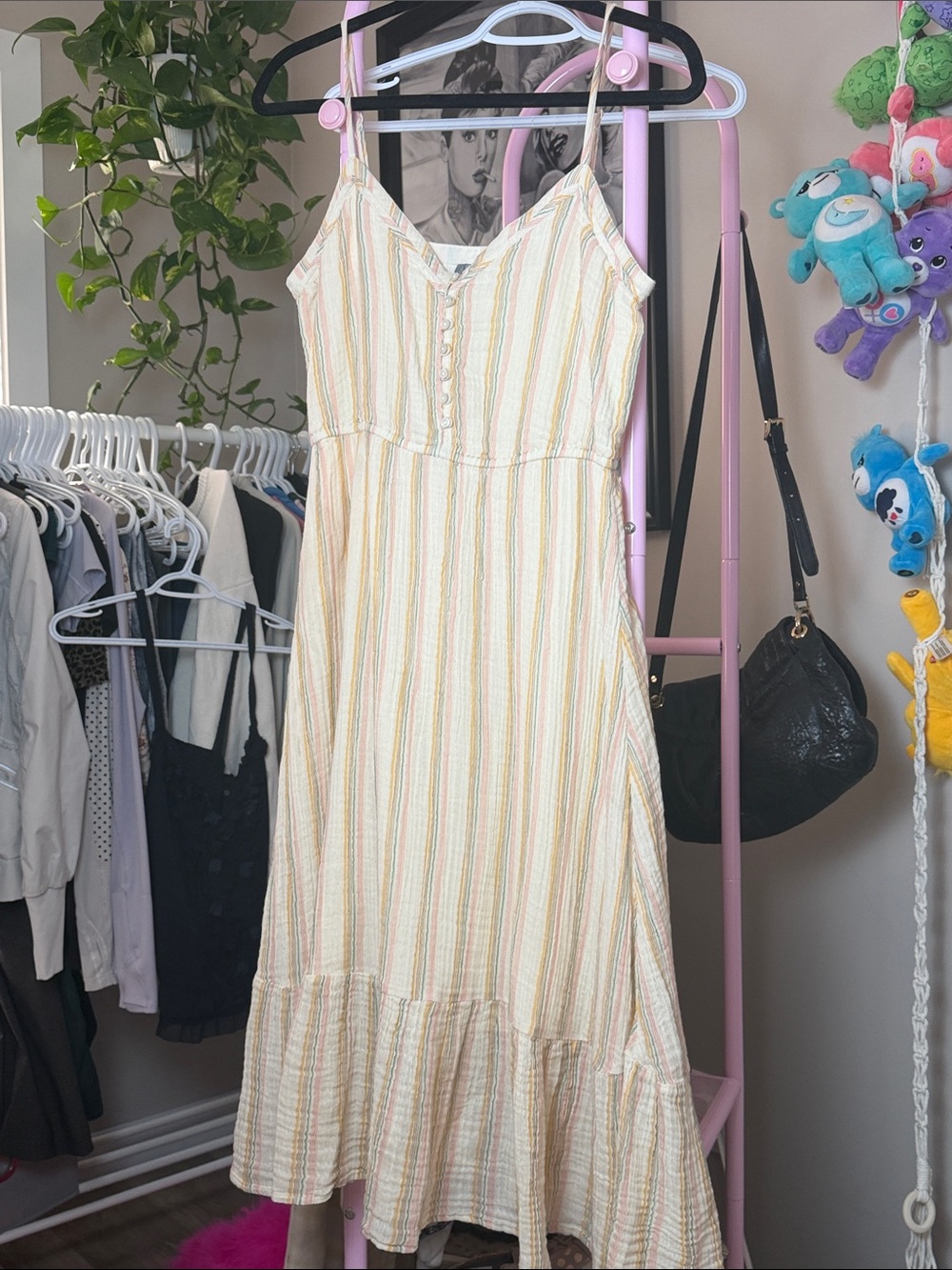 AERIE | MIDI PASTEL STRIPED V NECK DRESS - Picture 2 of 5